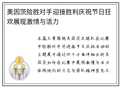 美因茨险胜对手迎接胜利庆祝节日狂欢展现激情与活力